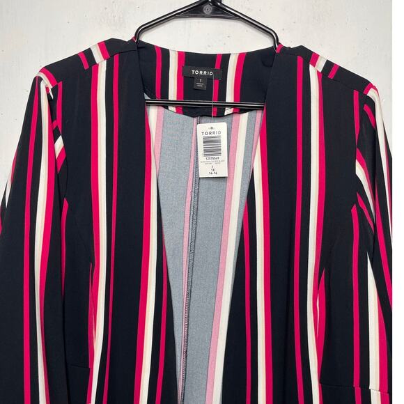 NEW Torrid Lightweight Blazer Striped Black Pink Size 1 1X - Picture 2 of 6